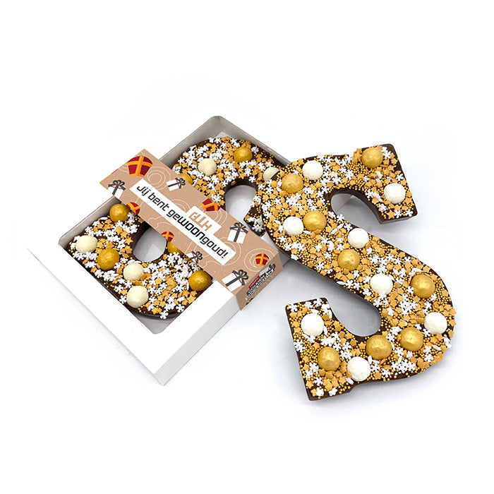 Chocolade Happy Chocoladeletter goud personaliseren (250 gram) - Melk