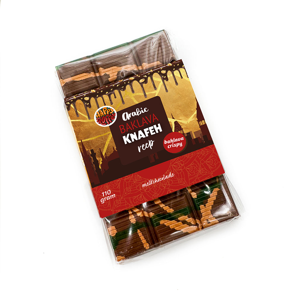 Arabic Baklava Knafeh luxe chocoladereep (melkchocolade) 110 gram personaliseren