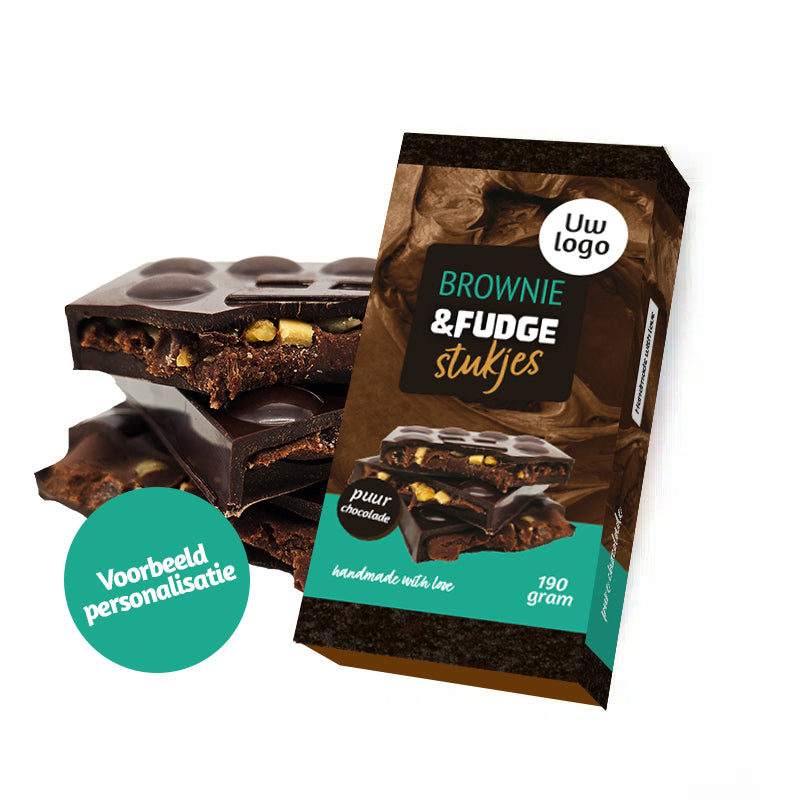 Luxe pure chocoladereep Brownie & fudge stukjes (190 gram) personaliseren