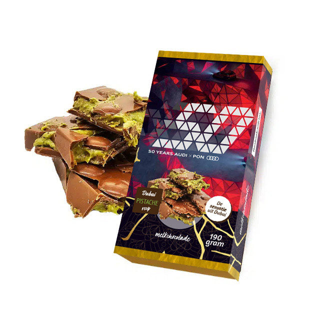 Dubai Pistache Knafeh chocoladereep personaliseren (190 gram)