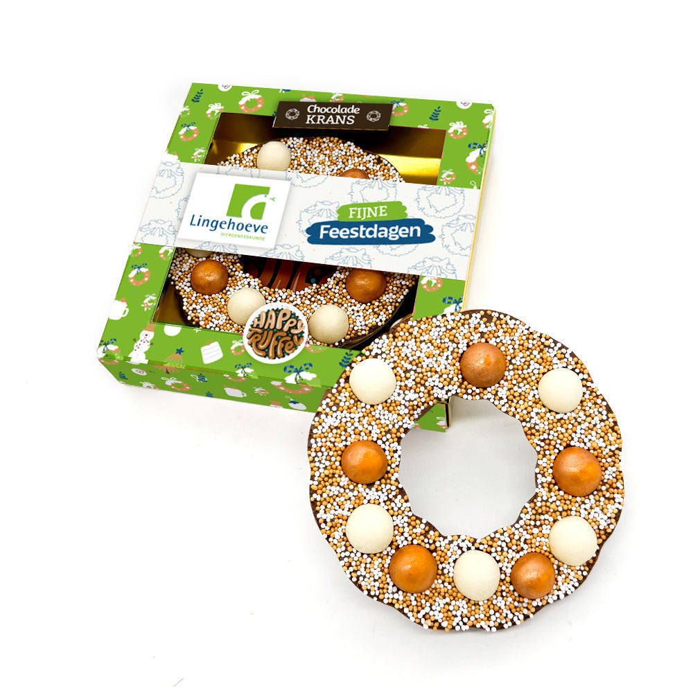 Chocoladetablet Gouden Kerstkrans personaliseren (150 gram)