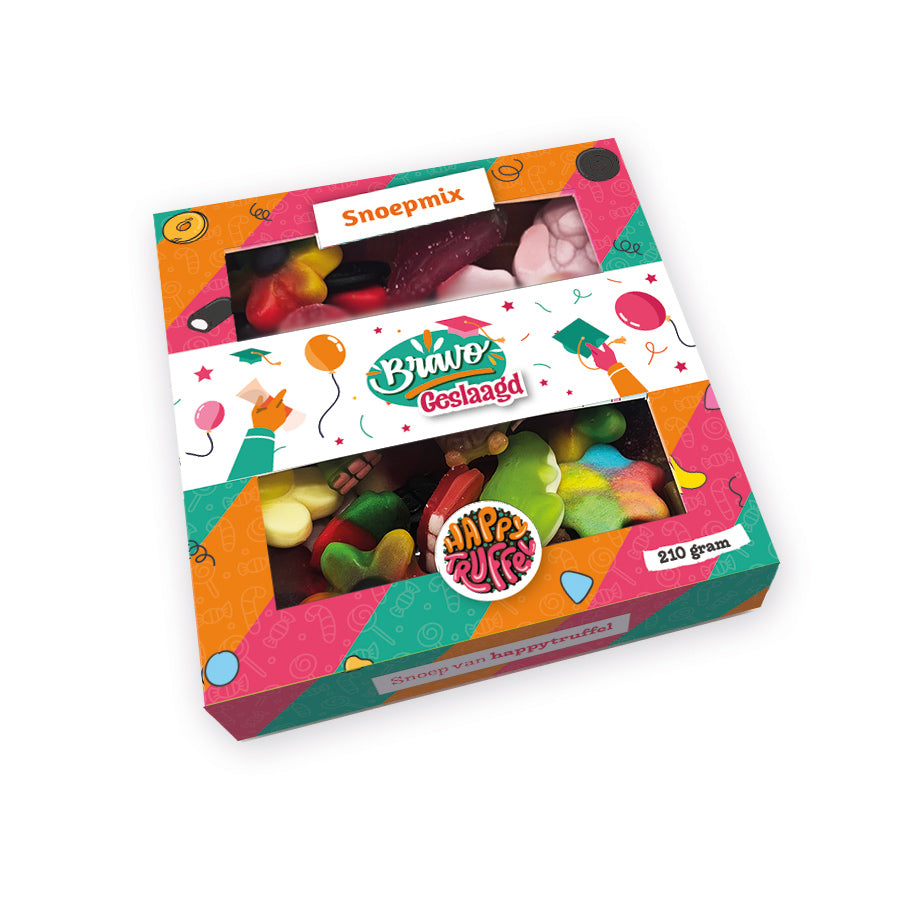 Snoeppakket “Bravo Geslaagd” mix snoep (210 gram) personaliseren