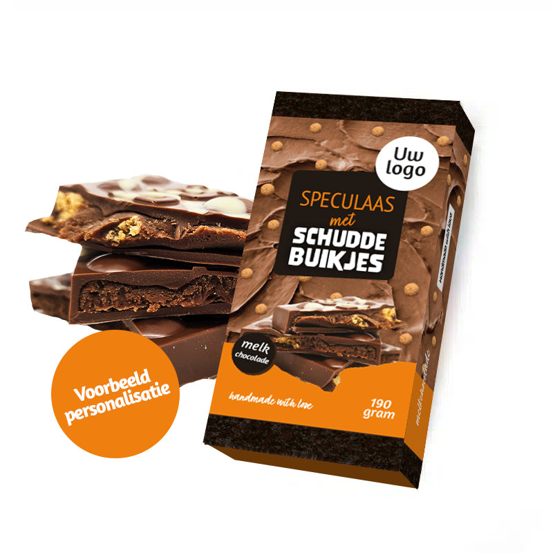 Luxe chocoladereep Speculaas met schuddebuikjes (190 gram) personaliseren