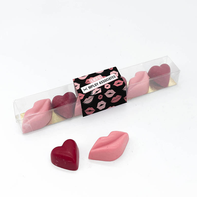 Chocolade 6 kusjes/hartjes personaliseren (85 gram)