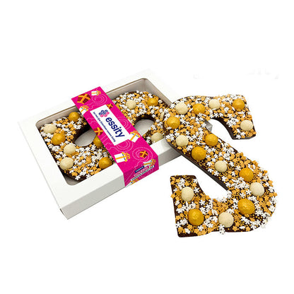 Chocolade Happy Chocoladeletter goud personaliseren (250 gram) - Melk