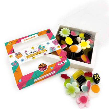 Snoeppakket “Ik wil jou bedanken” mix snoep (210 gram) personaliseren
