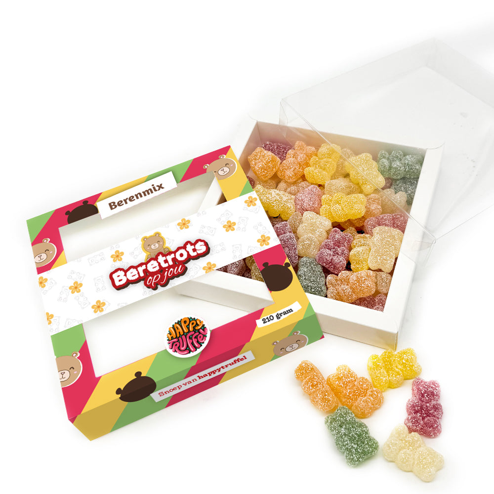 Snoeppakket “Beretrots op jou” zure beren snoep (210 gram) personaliseren