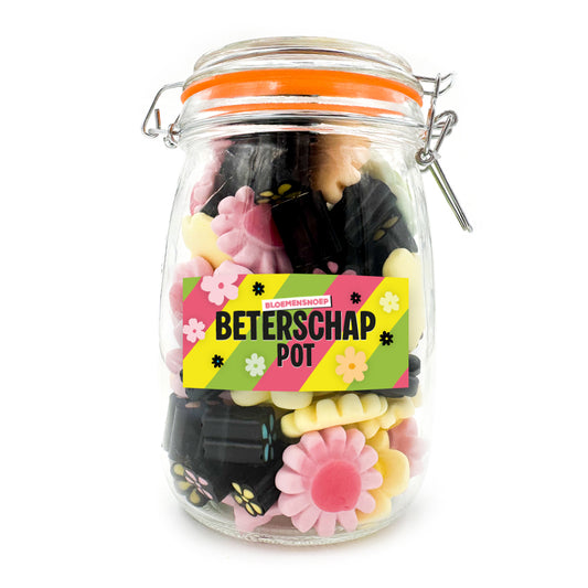 Snoeppot “Beterschap Pot” Bloemen/drop snoep (1000 ml)