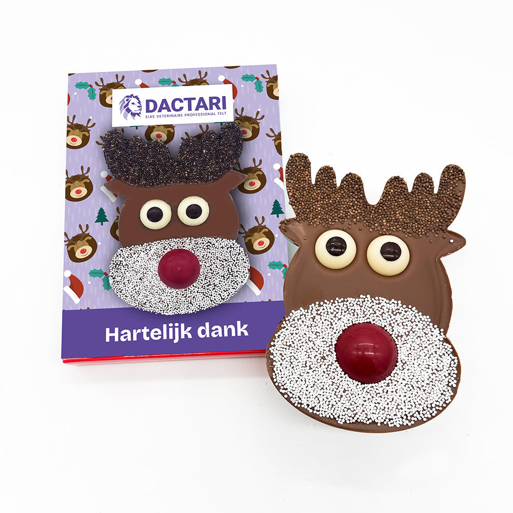Chocolade Rendier "Merry Christmoose" personaliseren (200 gram)