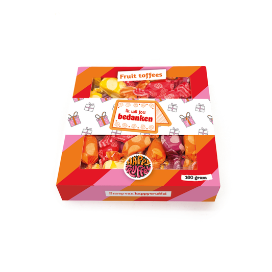 Snoeppakket “Ik wil jou bedanken” fruit toffees (160 gram)