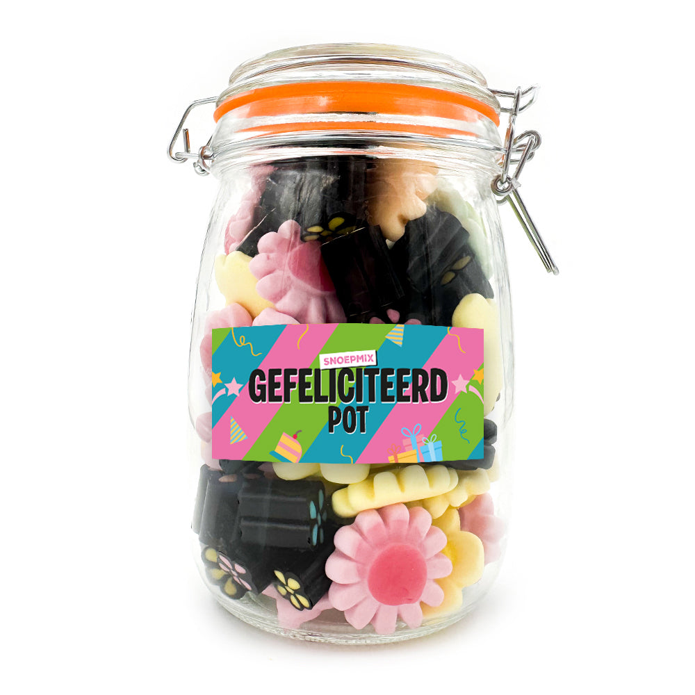 Snoeppot weck “Gefeliciteerd Pot” (1000 ml)