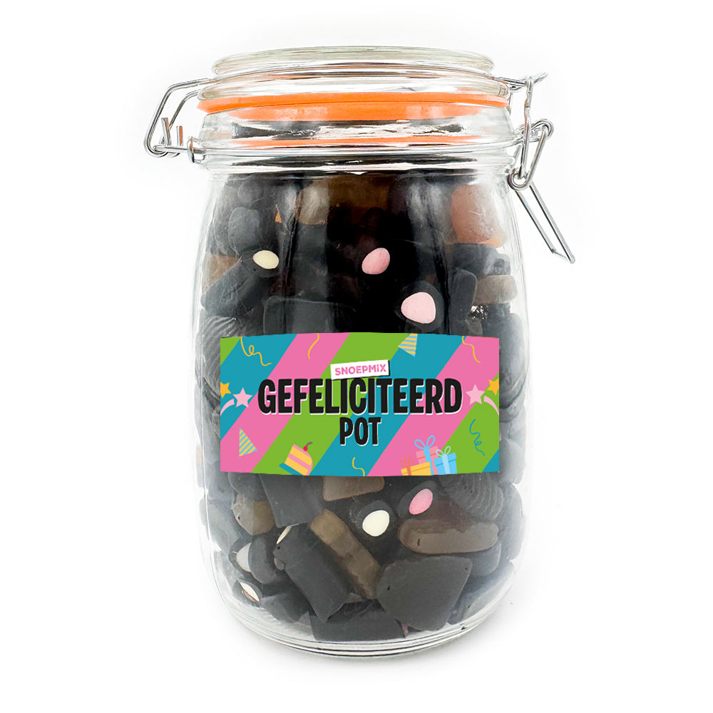 Snoeppot weck “Gefeliciteerd Pot” (1000 ml)