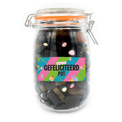 Snoeppot weck “Gefeliciteerd Pot” (1000 ml)