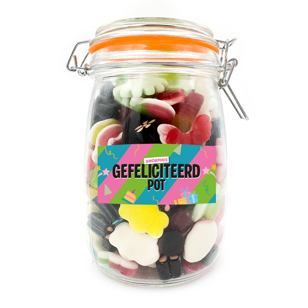 Snoeppot weck “Gefeliciteerd Pot” (1000 ml)