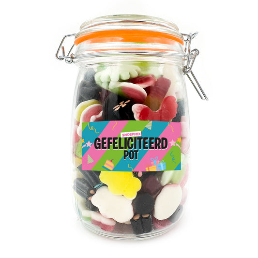 Snoeppot weck “Gefeliciteerd Pot” (1000 ml)