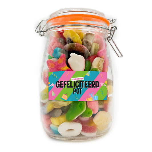 Snoeppot weck “Gefeliciteerd Pot” (1000 ml)
