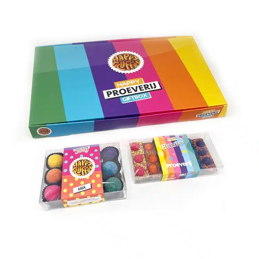 Chocolade giftbox - Happy Proeverij - Chocoladetruffel / Chocoladereep mix