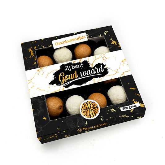 Chocoladetruffels - Prosecco - "Jij bent Goud Waard" (12 truffels) 200 gram