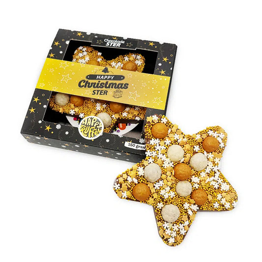 Chocolade Gouden Happy Christmas Ster  (150 gram)