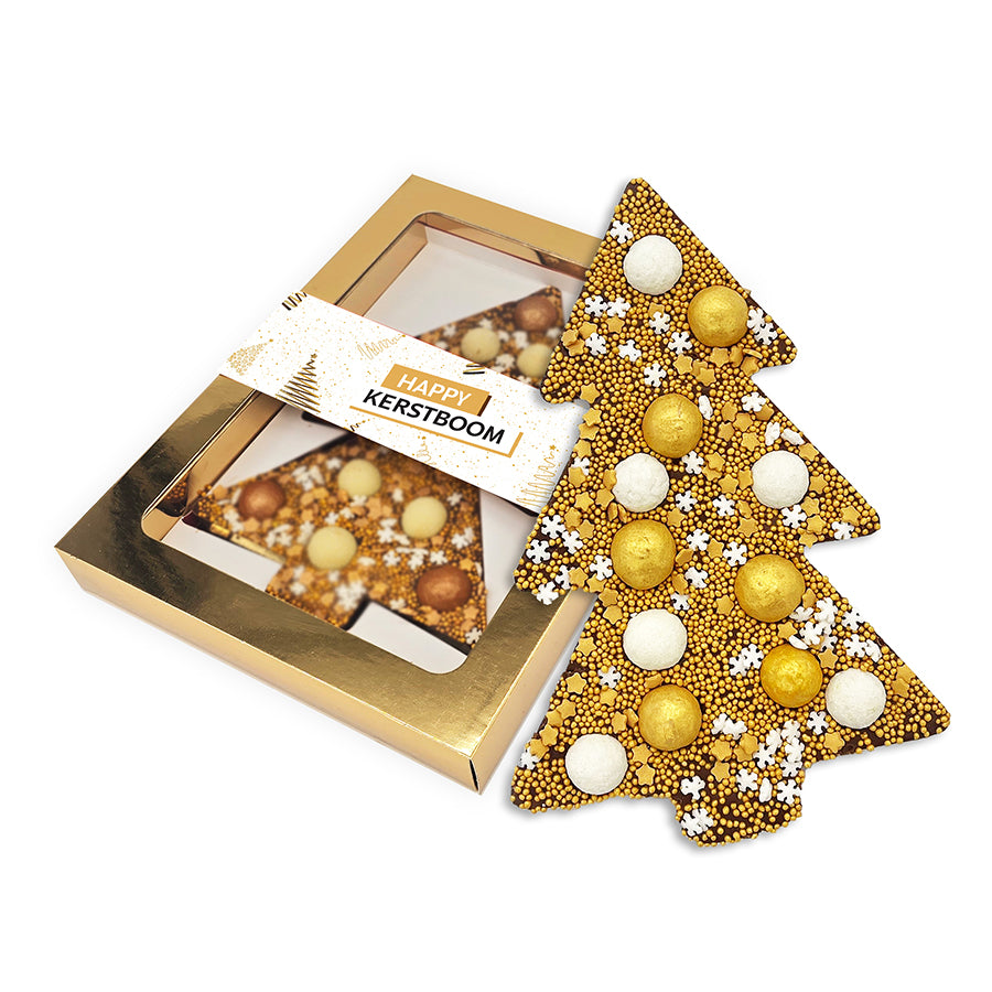 Chocolade Happy Kerstboom Goud  (190 gram) [Enkele sleeve]