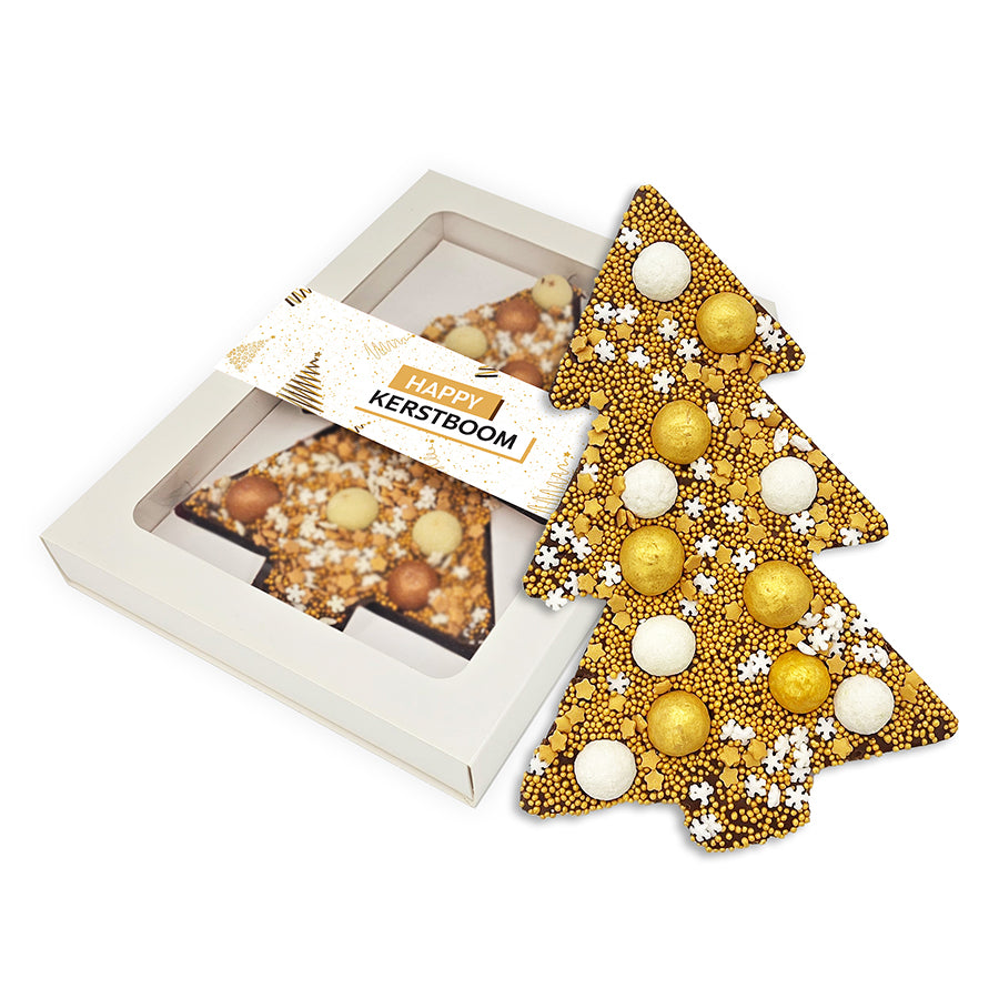 Chocolade Happy Kerstboom Goud  (190 gram) [Enkele sleeve]