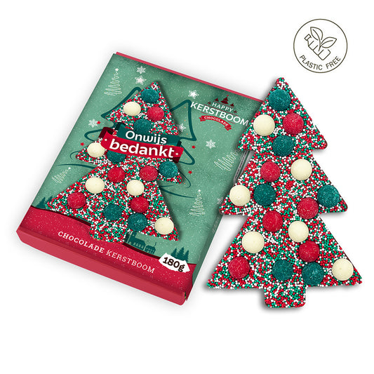 Chocolade kerstboom "Onwijs bedankt" (190 gram) [Plasticvrij]
