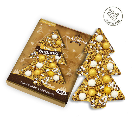 Chocolade kerstboom Goud "Onwijs bedankt" (190 gram) [Plasticvrij]