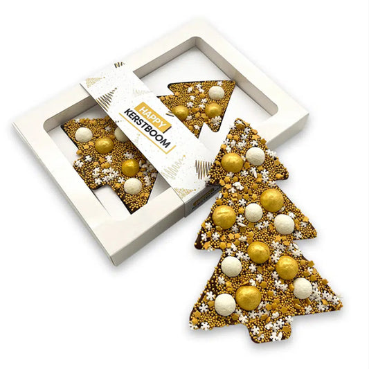 Chocolade Happy Kerstboom Goud  (190 gram) [Enkele sleeve]