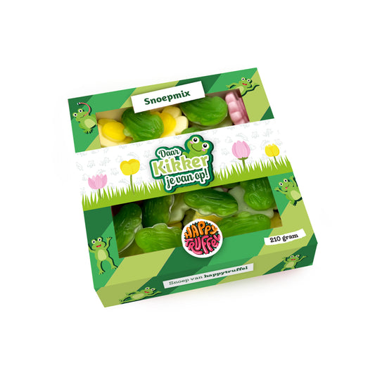 Snoeppakket “Daar Kikker je van op!” Kikker-Bloemen snoep (210 gram)