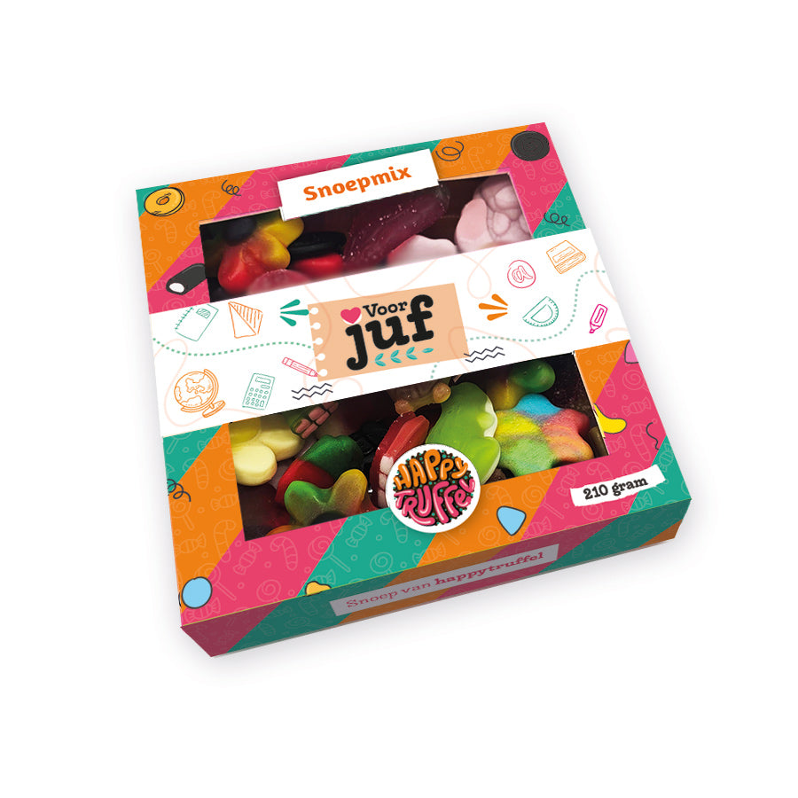 Snoeppakket “Voor juf” mix snoep (210 gram) personaliseren