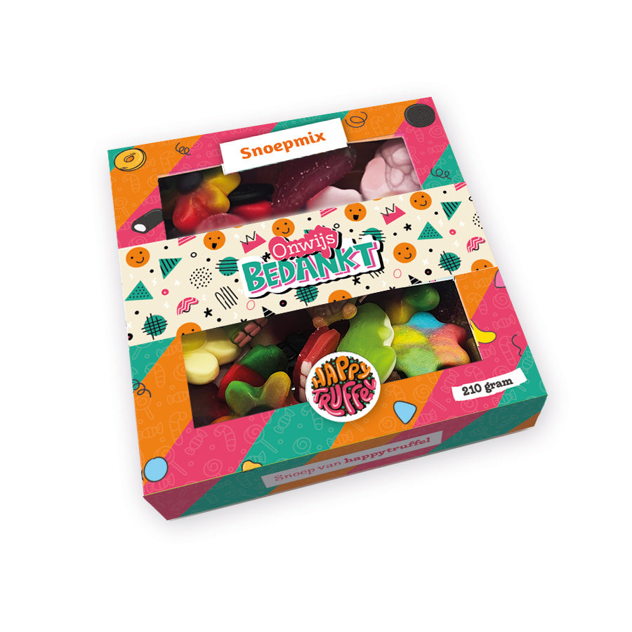 Snoeppakket “Onwijs bedankt” mix snoep (210 gram) personaliseren