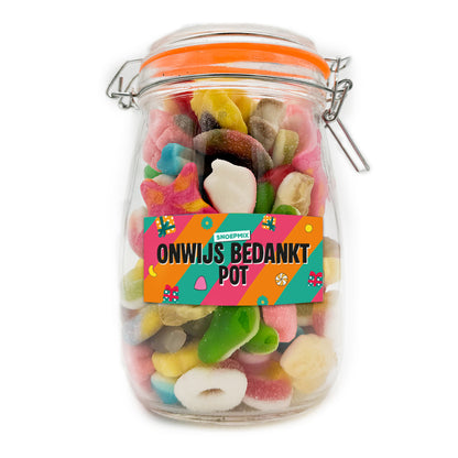 Snoeppot “Onwijs Bedankt” (1000 ml)