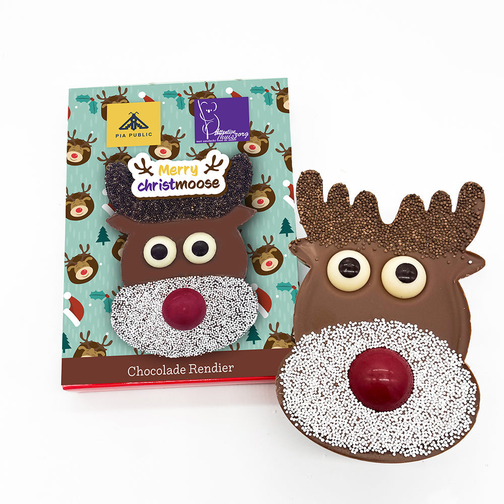 Chocolade Rendier "Merry Christmoose" personaliseren (200 gram)