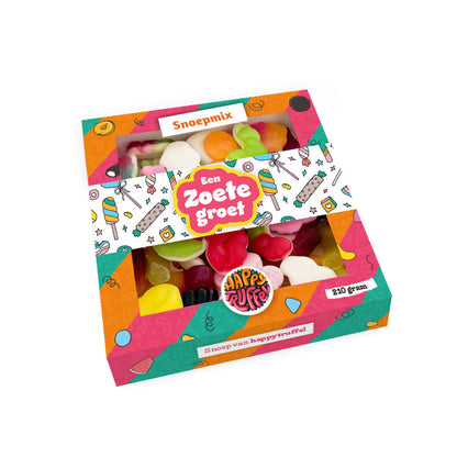 Snoeppakket “Een zoete groet” mixsnoep (210 gram) personaliseren