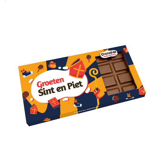 Chocoladereep "Groeten Sint en Piet" (110 gram)