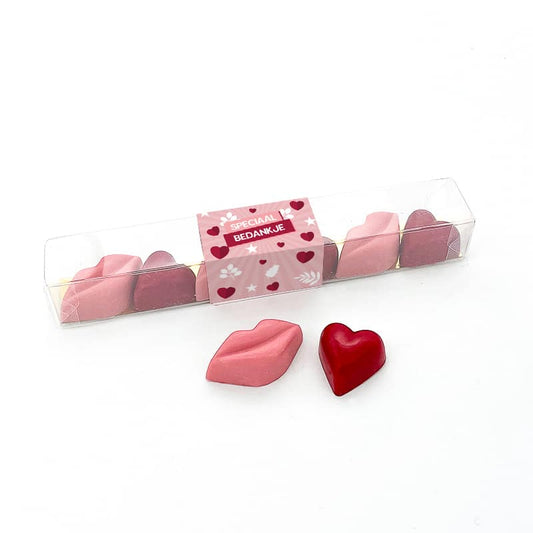 Chocolade Happy kusjes/hartjes "Speciaal bedankje" (6 stuks)