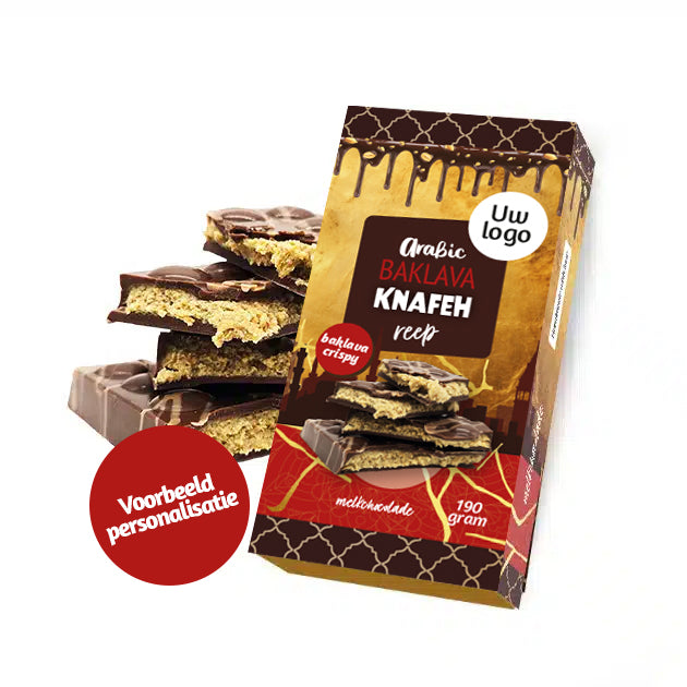 Arabic Baklava Knafeh luxe chocoladereep (melkchocolade) 190 gram personaliseren