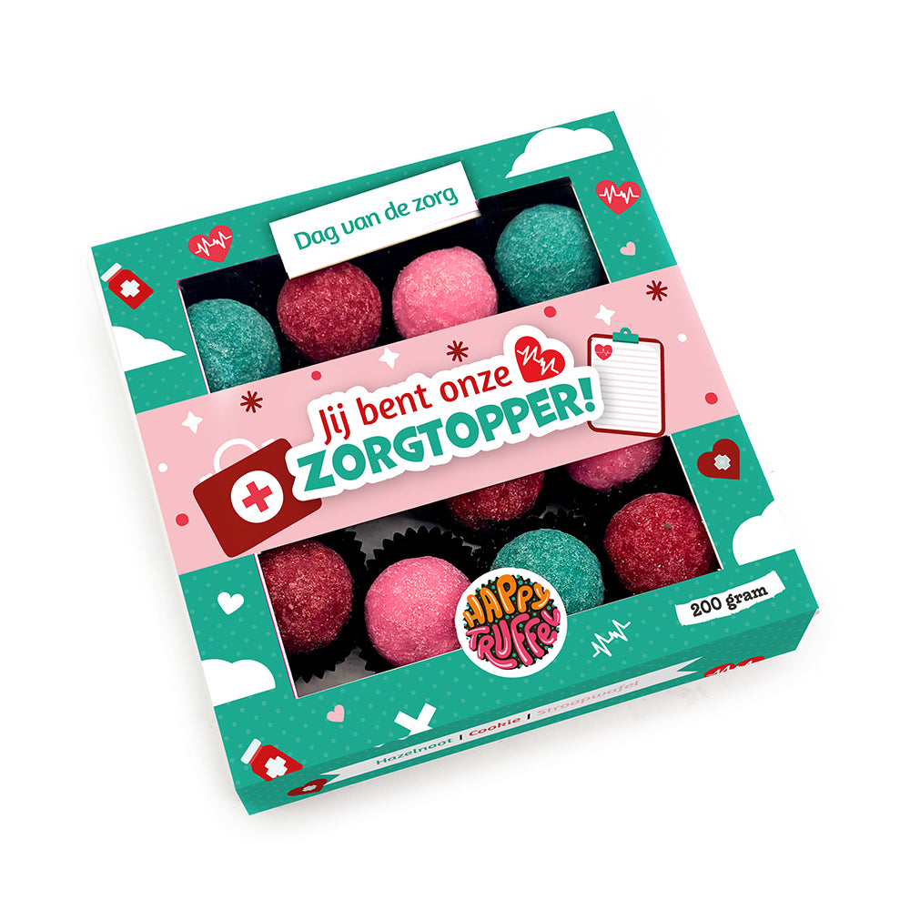 Chocoladetruffels - "Jij bent onze zorgtopper!" (12 truffels) 200 gram