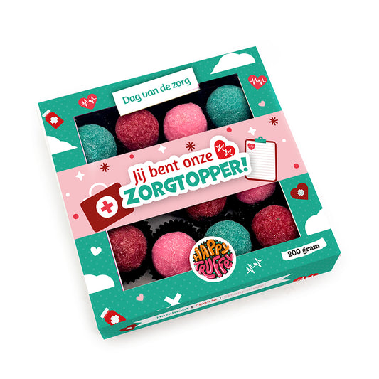 Chocoladetruffels - "Jij bent onze zorgtopper!" (12 truffels) 200 gram